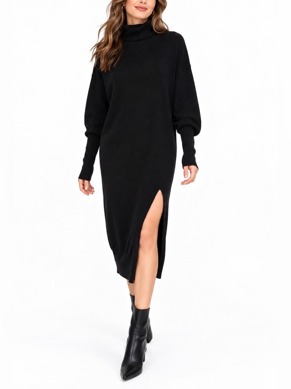 Aritzia Wilfred Cyprie Mock Neck 100% Merino Wool Sweater Dress - Black Size S